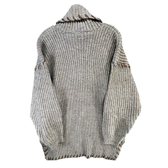 Vintage Y2K Chunky Knit Sweater XL Beige Cream Ribbed Turtleneck Cottage Cabin - Picture 6 of 13
